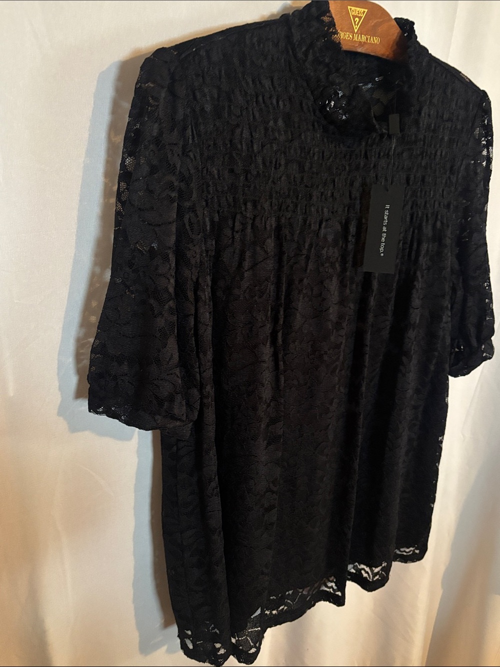 Cable & Gauge Black Lace Short Sleeve Blouse - Picture 5 of 12